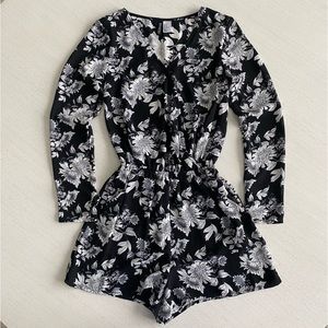 H&M Divided Black Floral Print Long-sleeve Romper